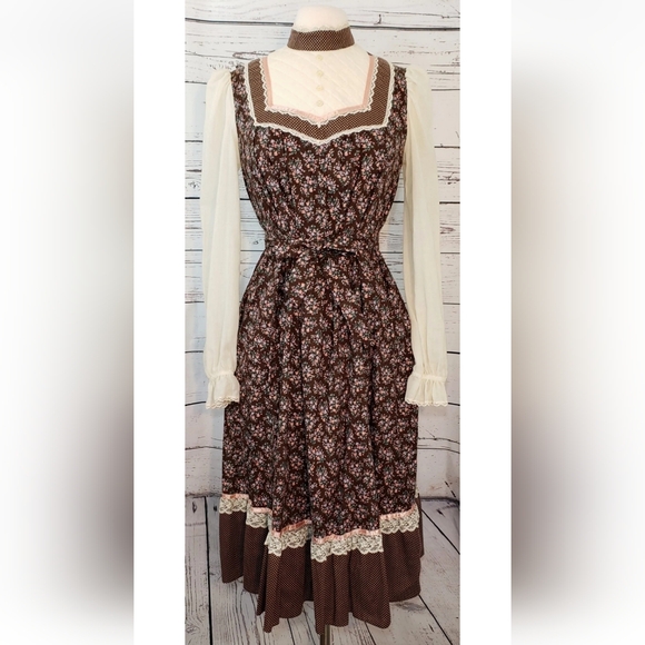 Gunne Sax Dresses & Skirts - Vintage Gunne Sax Prairie Dress, Brown Floral Calico, 11, Medium, Pockets RARE!